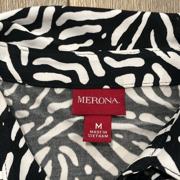 ▪️MERONA Black & White Geometric Animal Print 3/4 Sleeve Dress with Belt MEDIUM - Picture 12 of 13